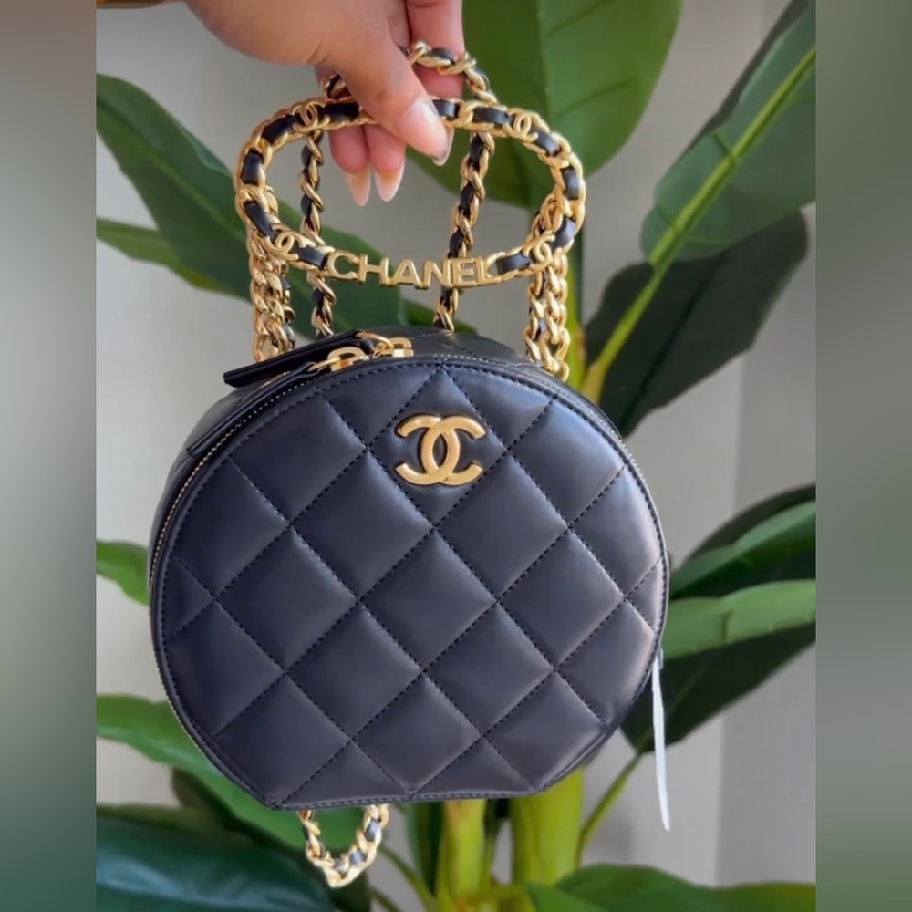 Chanel Caviar Quilted Round Handle with Care Vanity with Chain Black